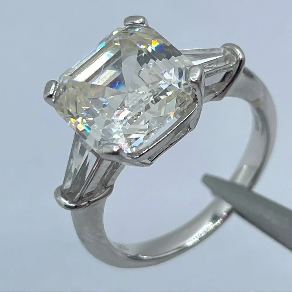 Lafonn Sterling Silver Radiant Cut CZ Ring Baguette Side Stones Bridal